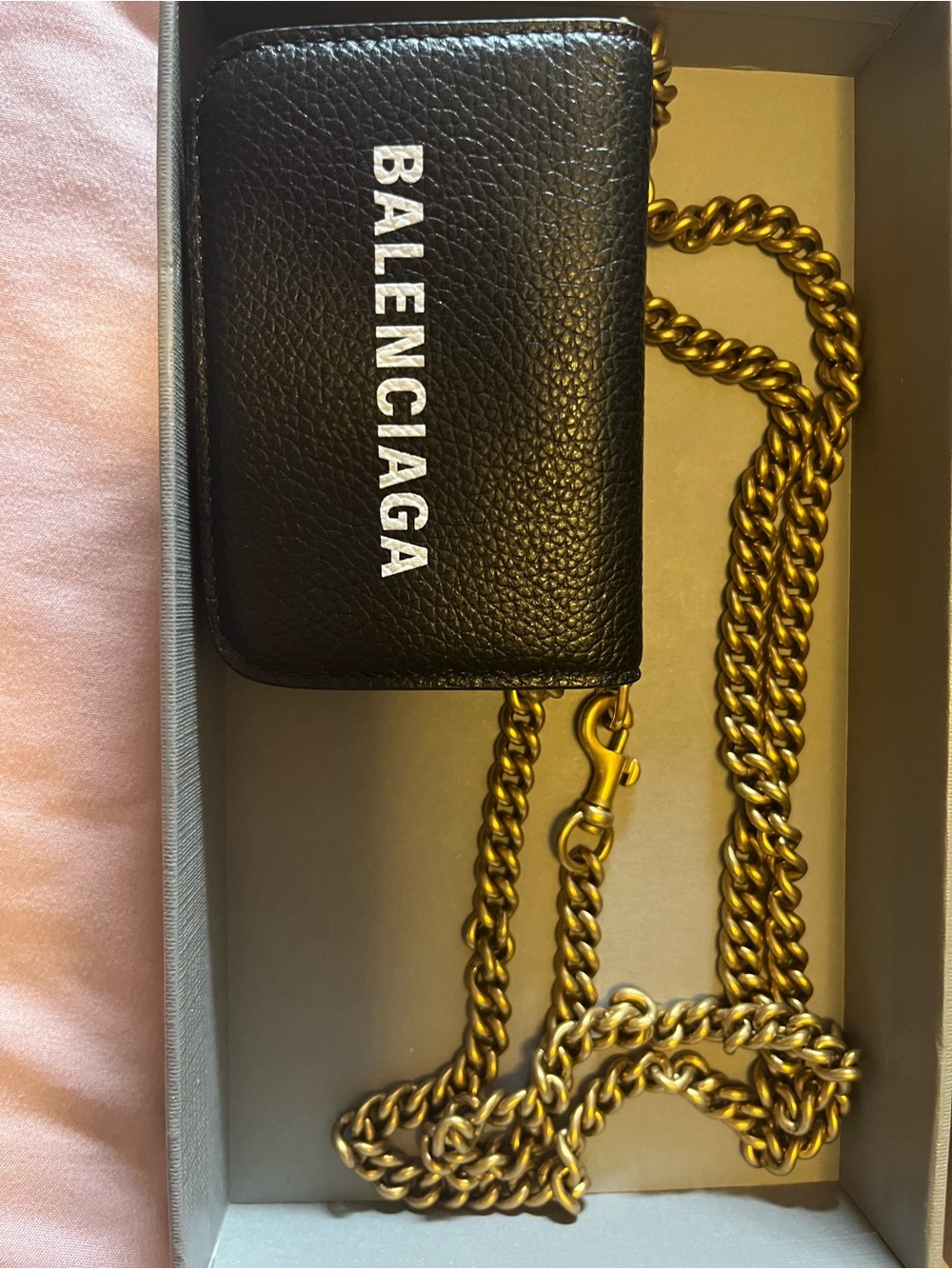 Balenciaga Black Leather Wallet with Gold Chain